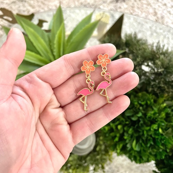 Floral Flamingo Earrings - Picture 3 of 7